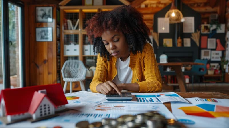 Woman Calculating Finances at Home