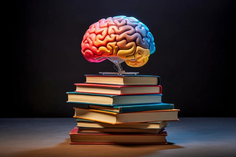 Books with brain in digital art style